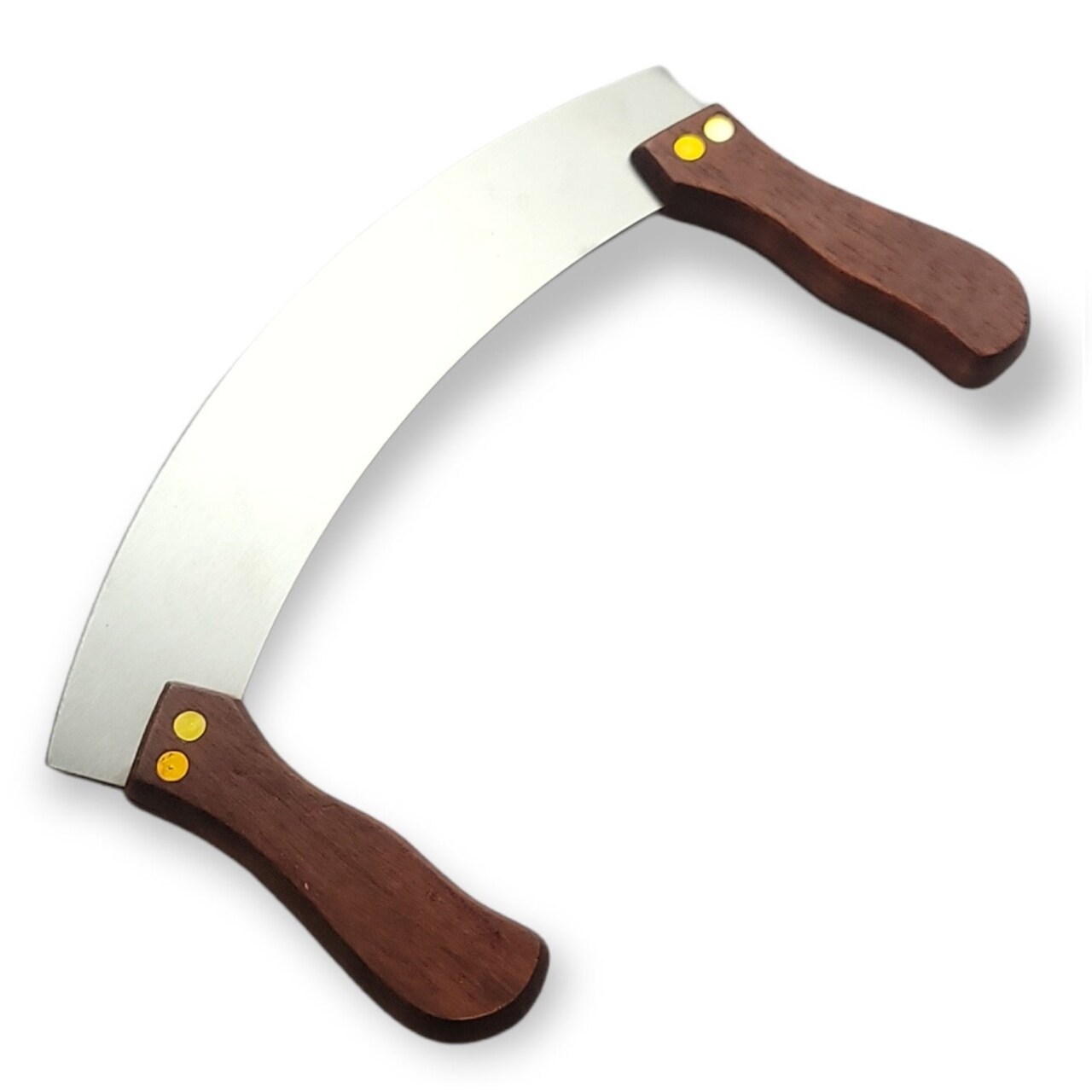Handy Housewares 10-inch Curved Stainless Steel Blade Chopping Knife with Double Wooden Handles
